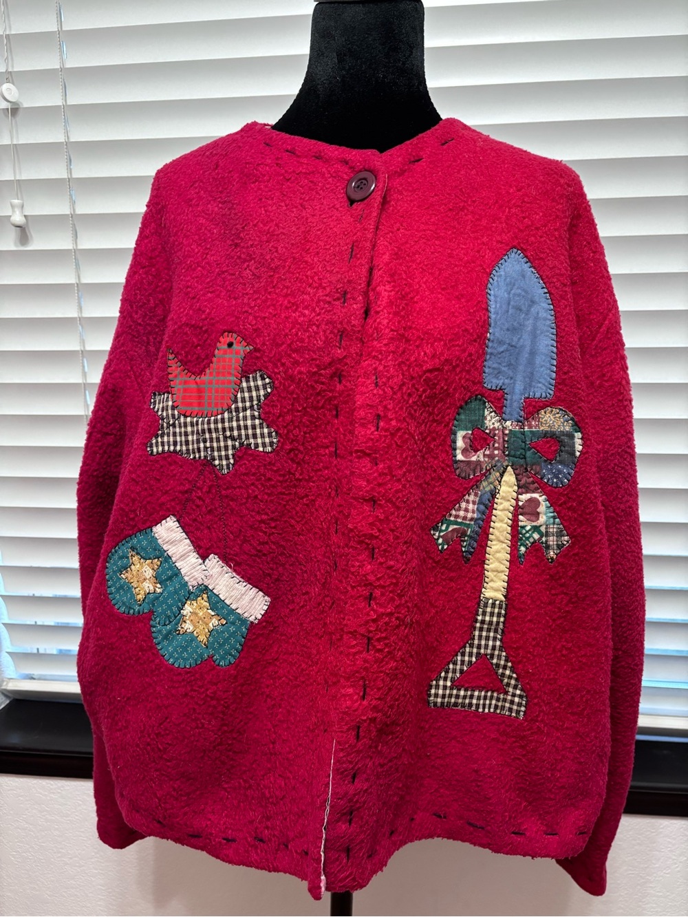 Vintage Cottagecore Christmas Jacket Folk Art Snowman Patchwork
